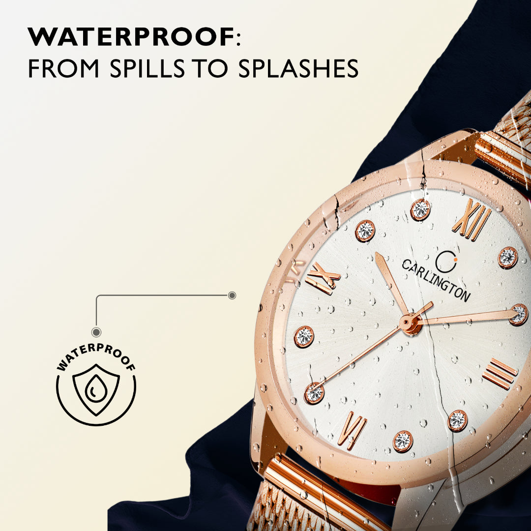 Carlington Elite Ladies Self Adjustable Mesh Strap Water Resistant Analog Watch - For Women CT2005 RoseWhite