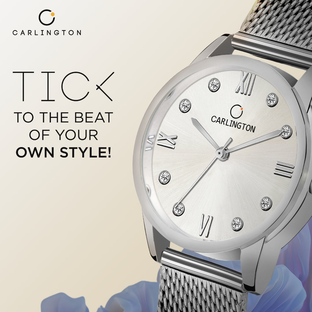 Carlington Elite Ladies Self Adjustable Mesh Strap Water Resistant Analog Watch - For Women CT2005 Silver