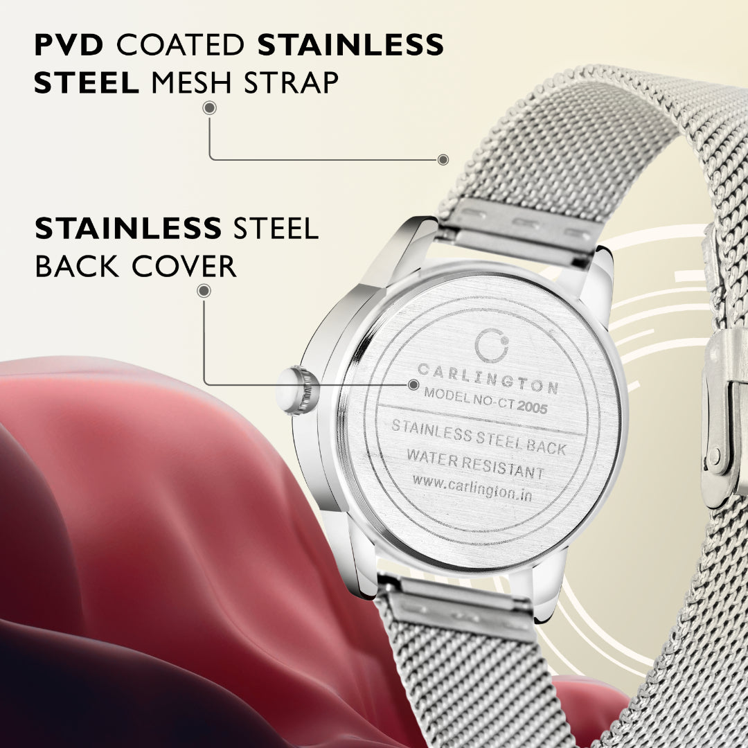 Carlington Elite Ladies Self Adjustable Mesh Strap Water Resistant Analog Watch - For Women CT2005 Silver
