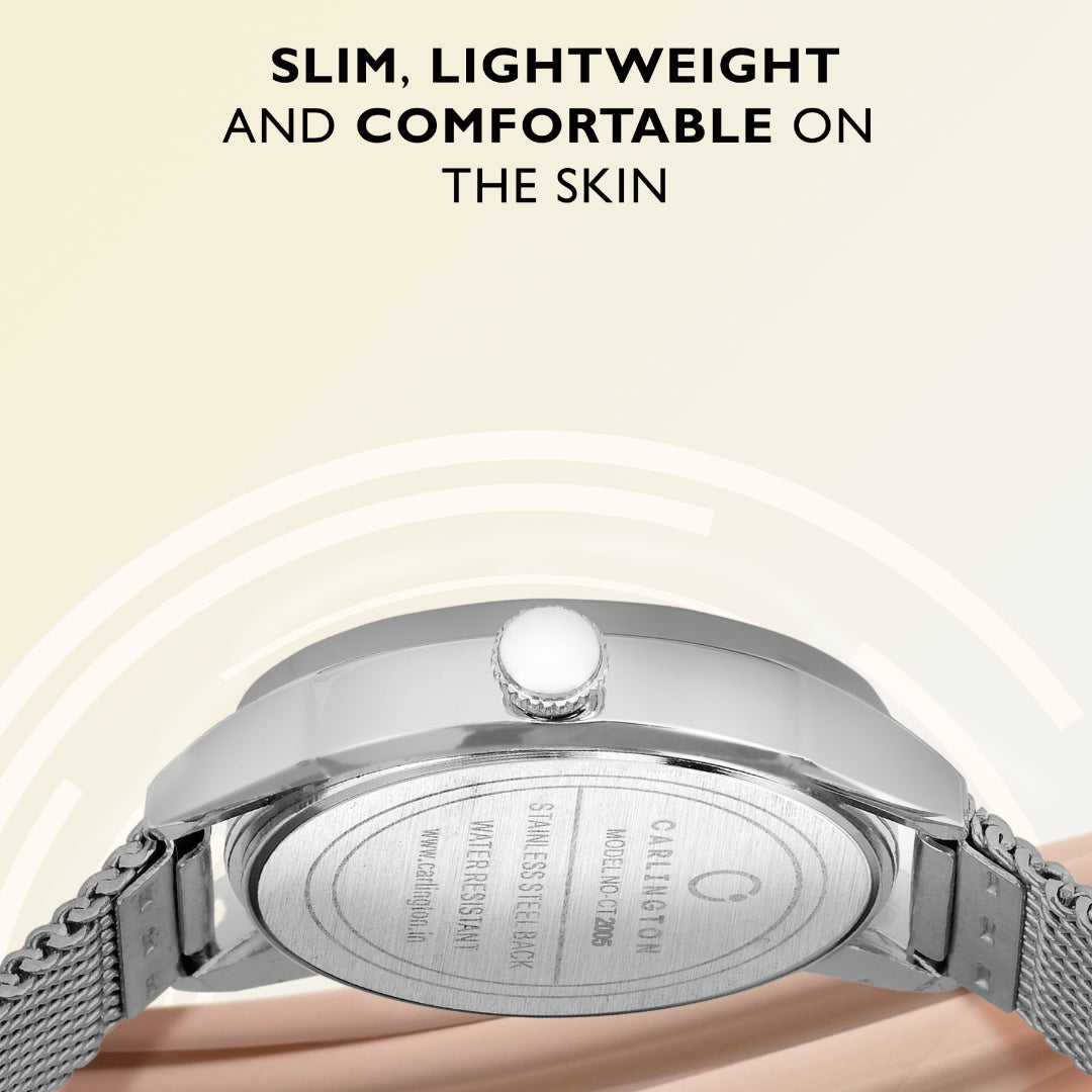 Carlington Elite Ladies Self Adjustable Mesh Strap Water Resistant Analog Watch - For Women CT2005 Silver