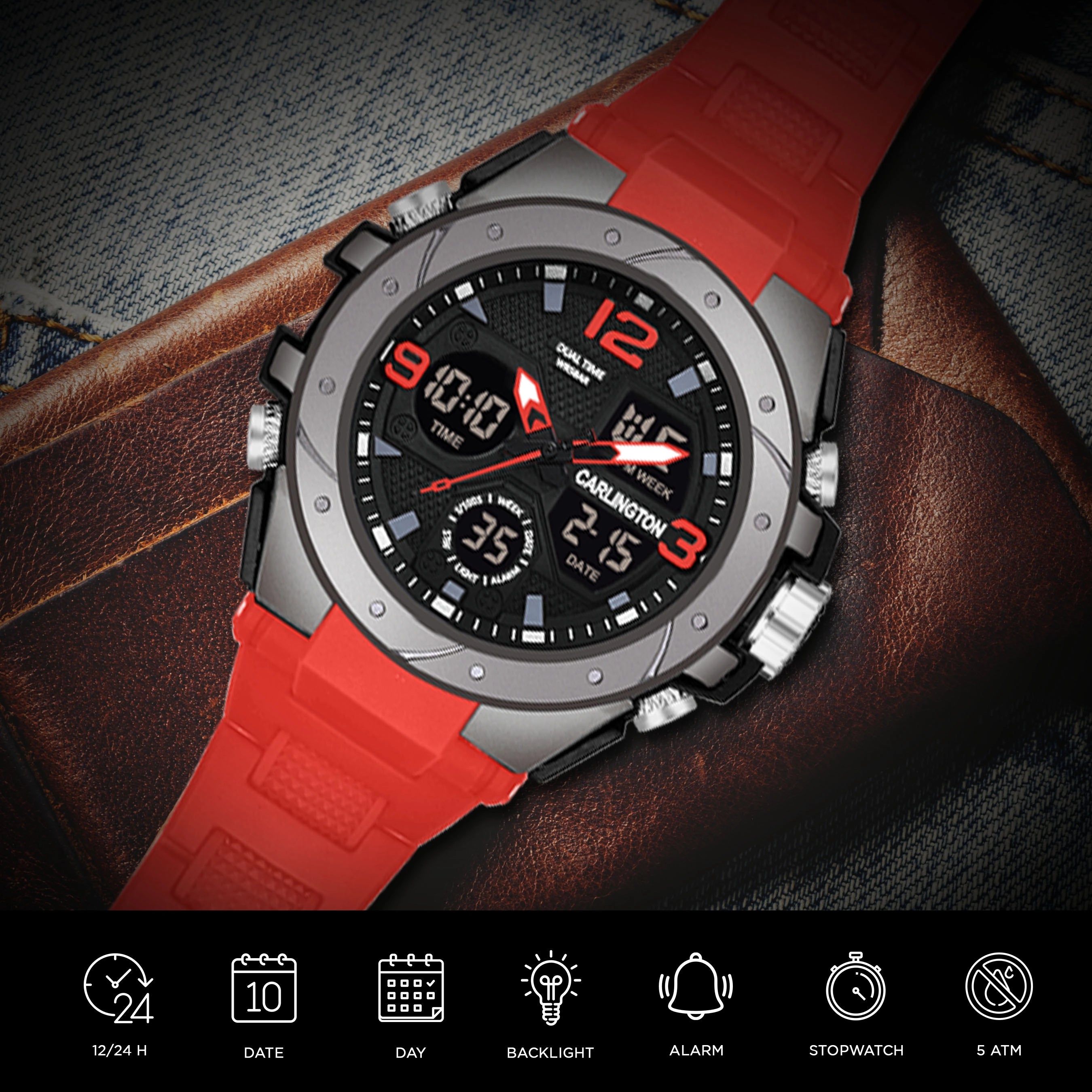 Carlington Analog Digital Sports Watch - 9105