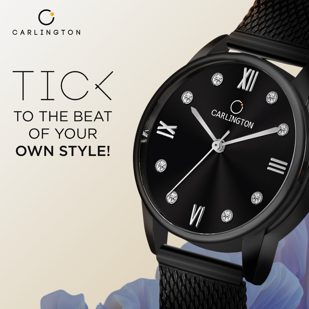 Carlington Elite Ladies Self Adjustable Mesh Strap Water Resistant Analog Watch - For Women CT2005 Black