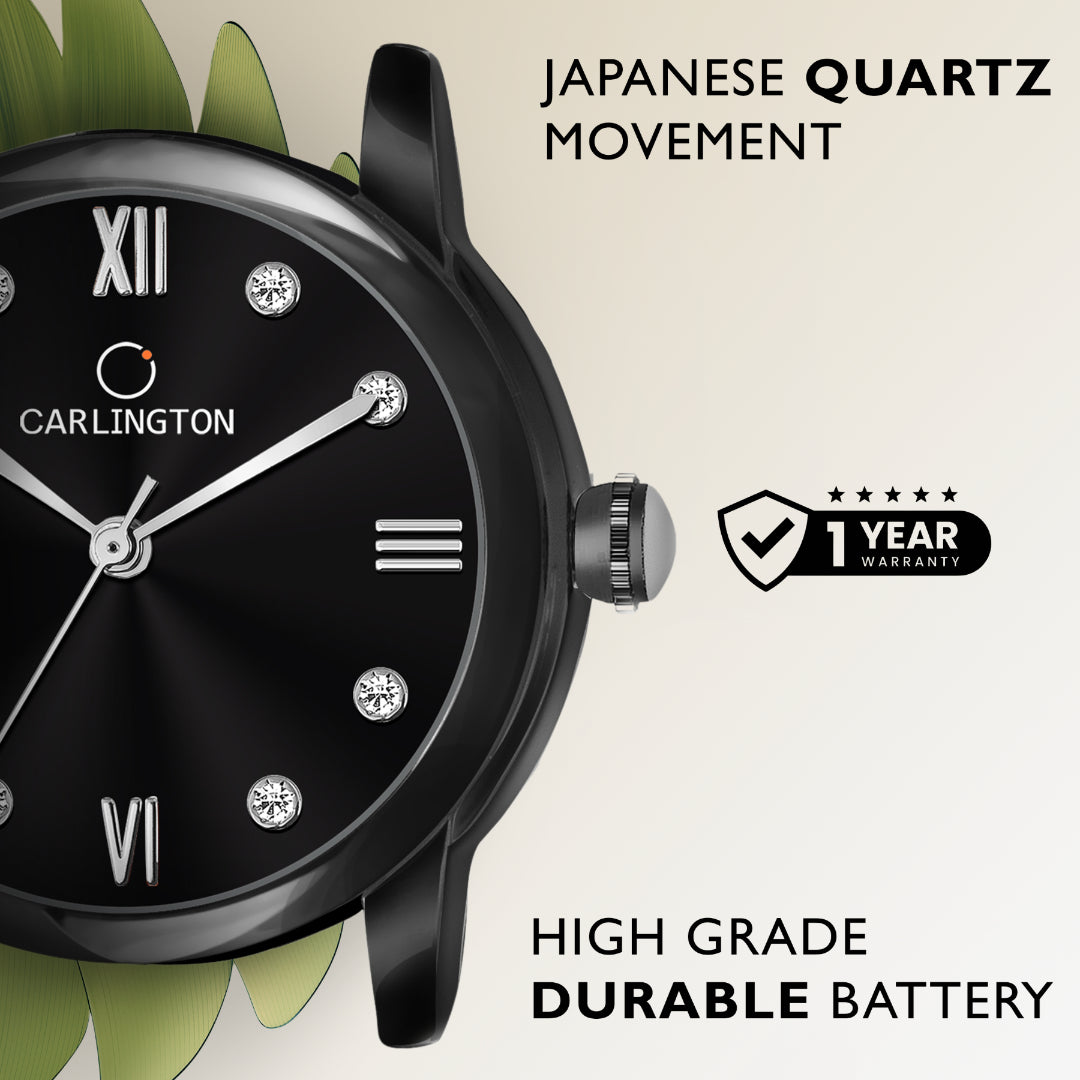 Carlington Elite Ladies Self Adjustable Mesh Strap Water Resistant Analog Watch - For Women CT2005 Black