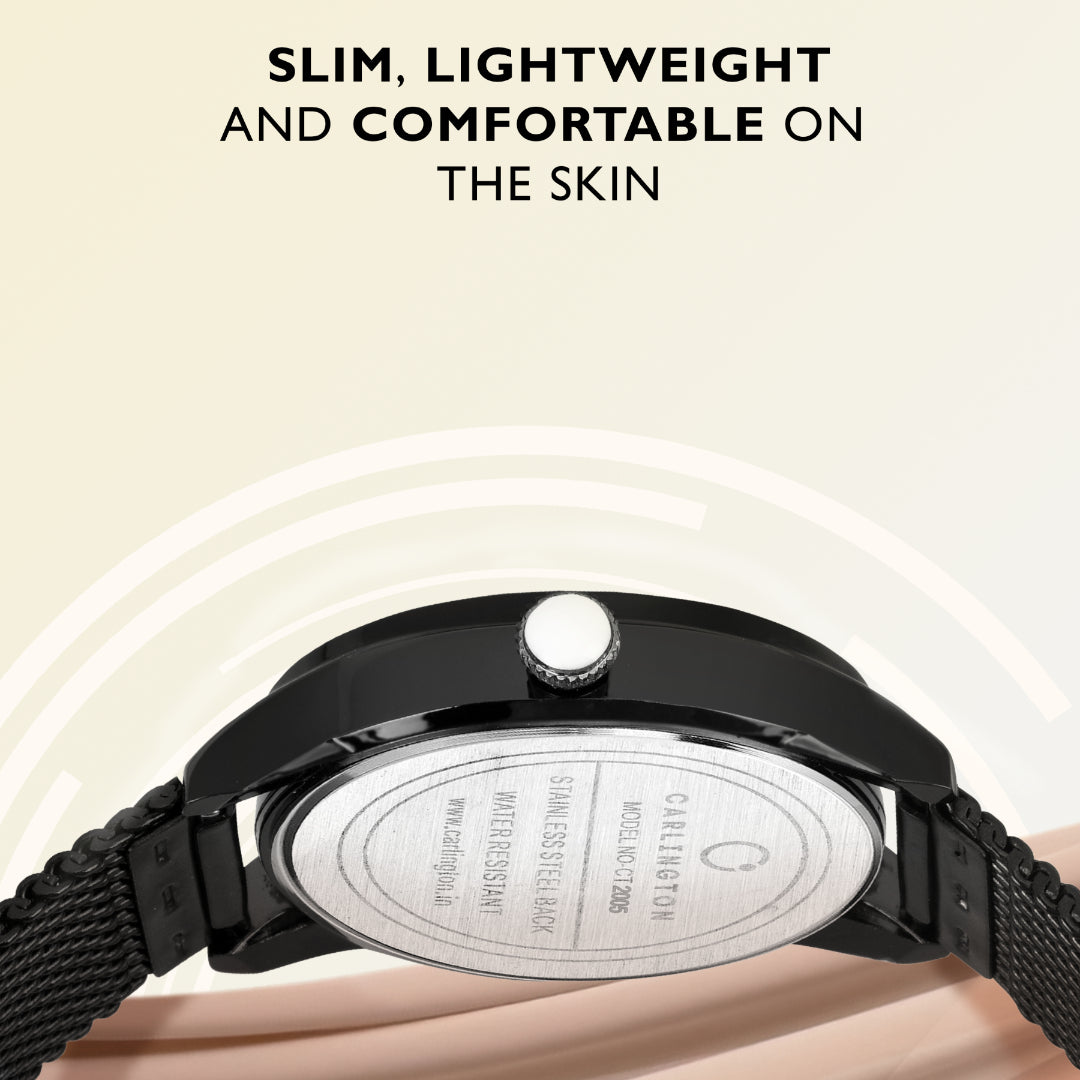 Carlington Elite Ladies Self Adjustable Mesh Strap Water Resistant Analog Watch - For Women CT2005 Black