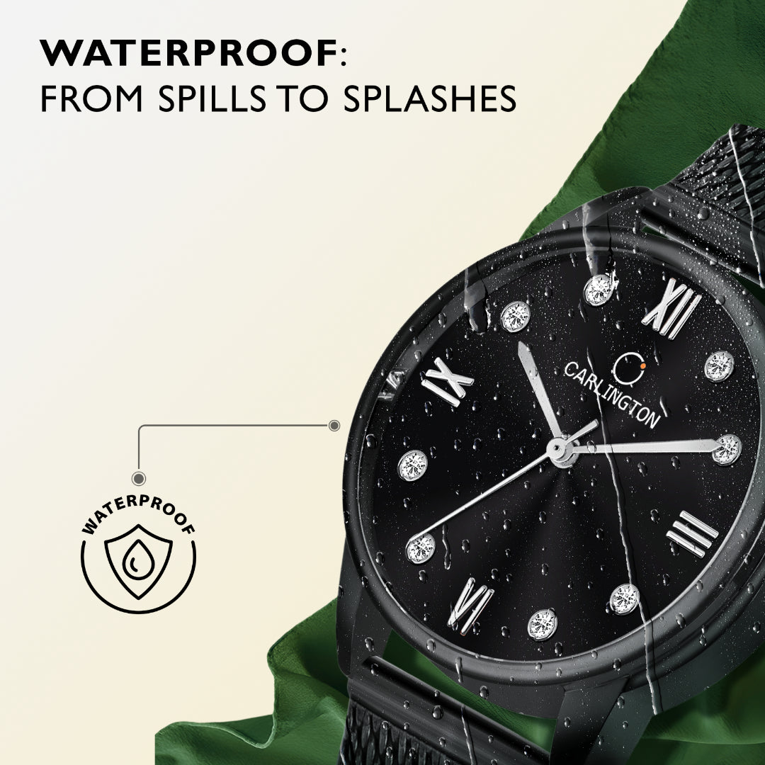 Carlington Elite Ladies Self Adjustable Mesh Strap Water Resistant Analog Watch - For Women CT2005 Black