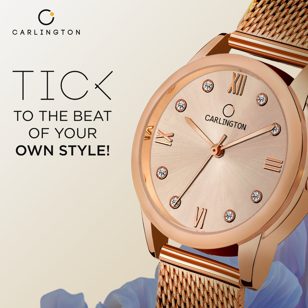 Carlington Elite Ladies Self Adjustable Mesh Strap Water Resistant Analog Watch - For Women CT2005 Rosegold