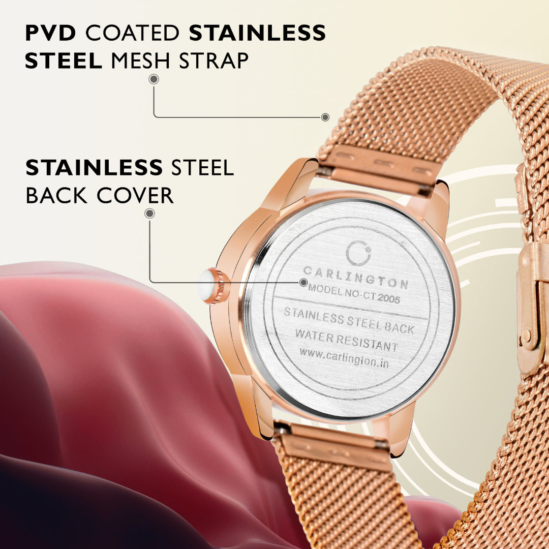 Carlington Elite Ladies Self Adjustable Mesh Strap Water Resistant Analog Watch - For Women CT2005 Rosegold