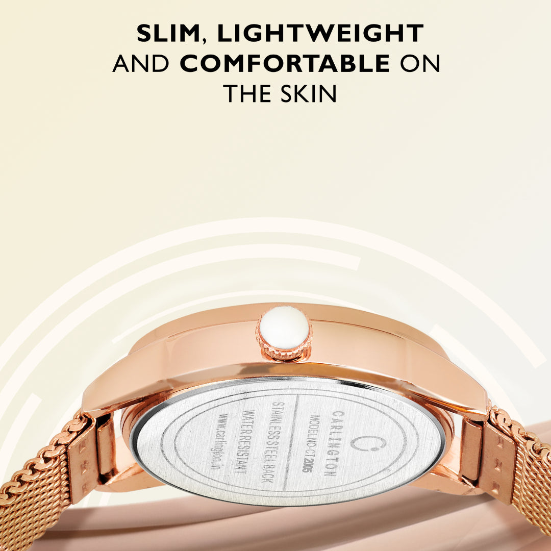 Carlington Elite Ladies Self Adjustable Mesh Strap Water Resistant Analog Watch - For Women CT2005 Rosegold