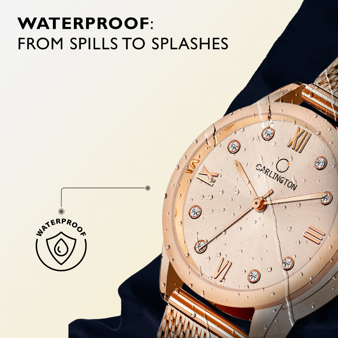 Carlington Elite Ladies Self Adjustable Mesh Strap Water Resistant Analog Watch - For Women CT2005 Rosegold