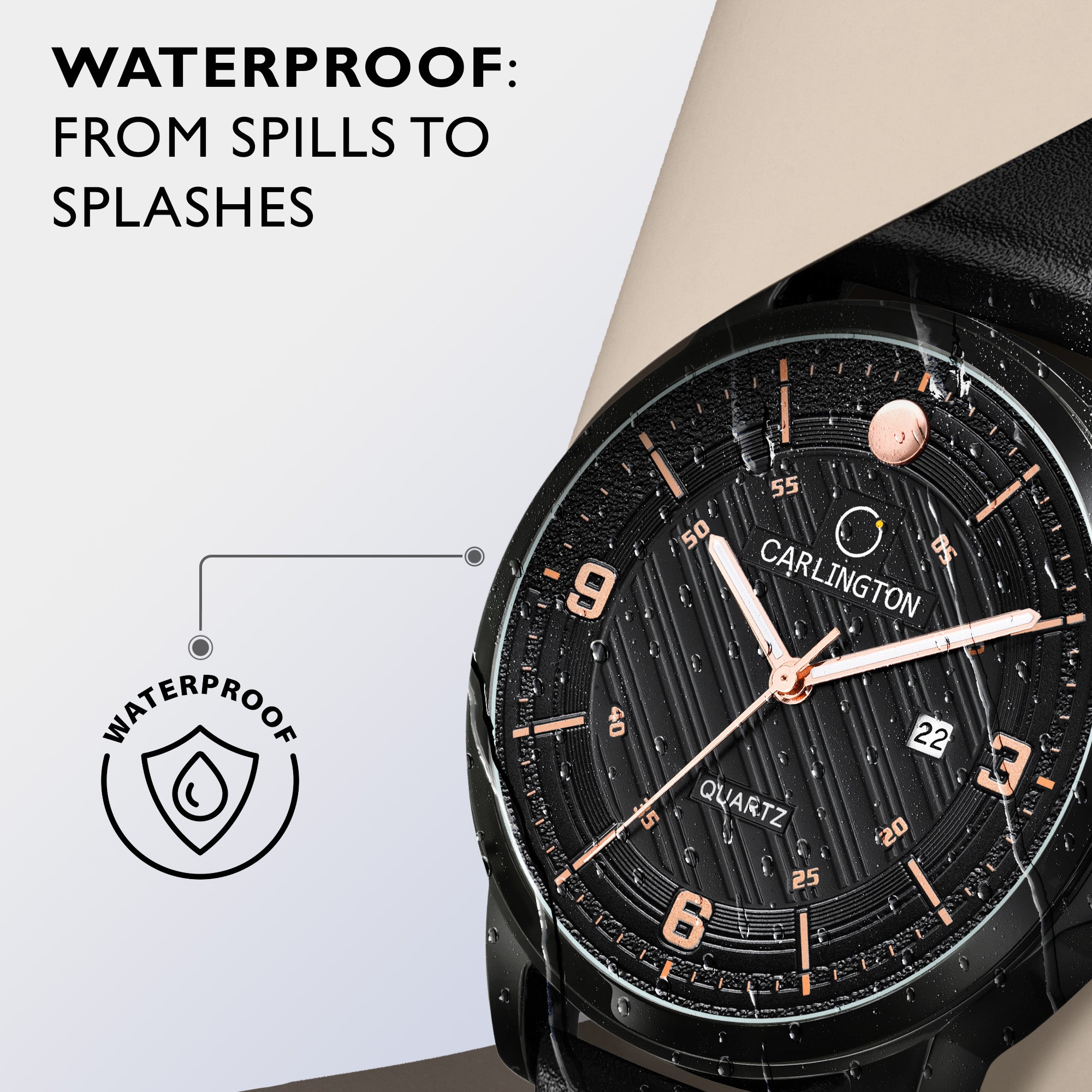 Carlington Elite Gents Water Resistant Genuine Leather Strap With Date Display