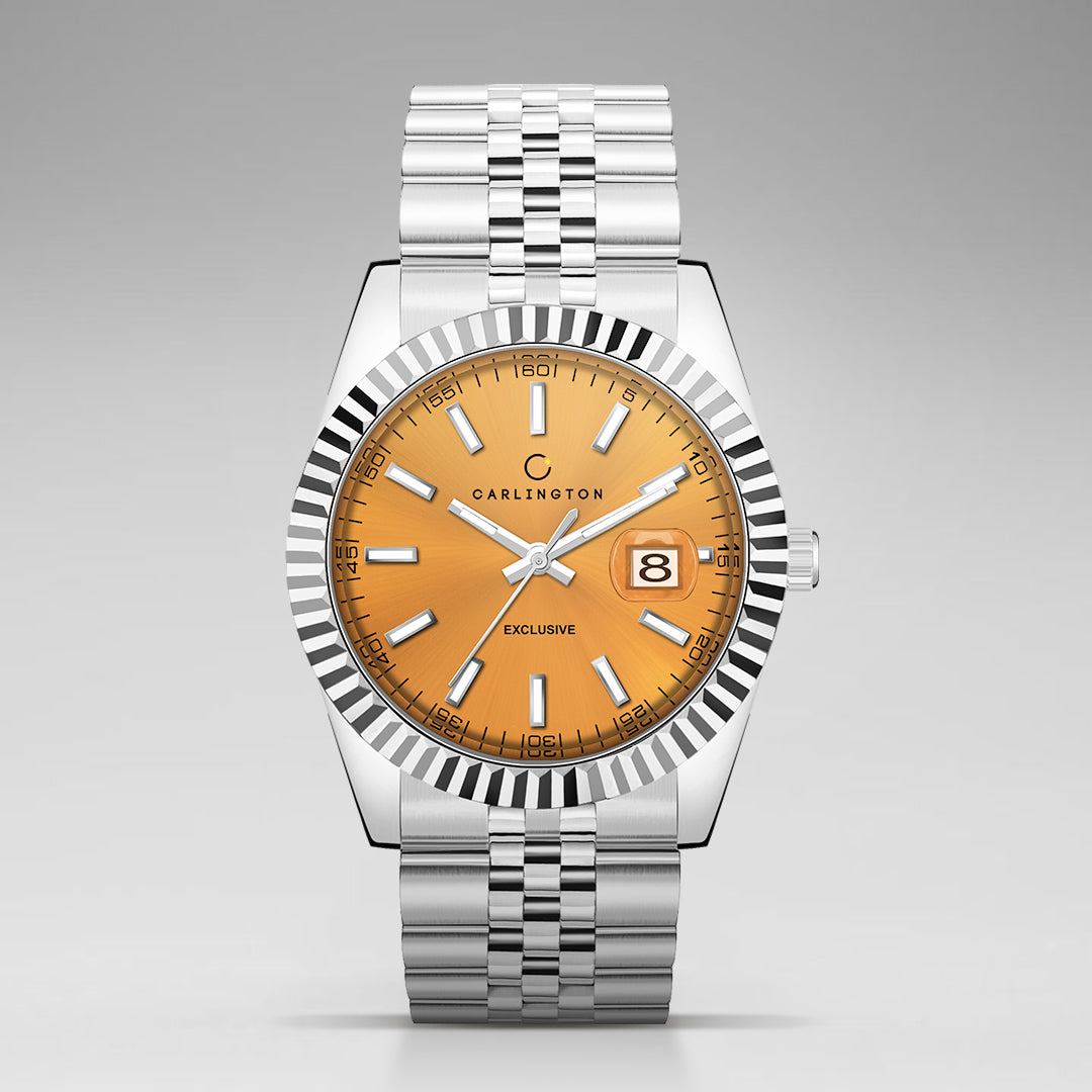 Carlington Analog Wrist Stainless Steel Watch For Men-Ct 8811 Yellow