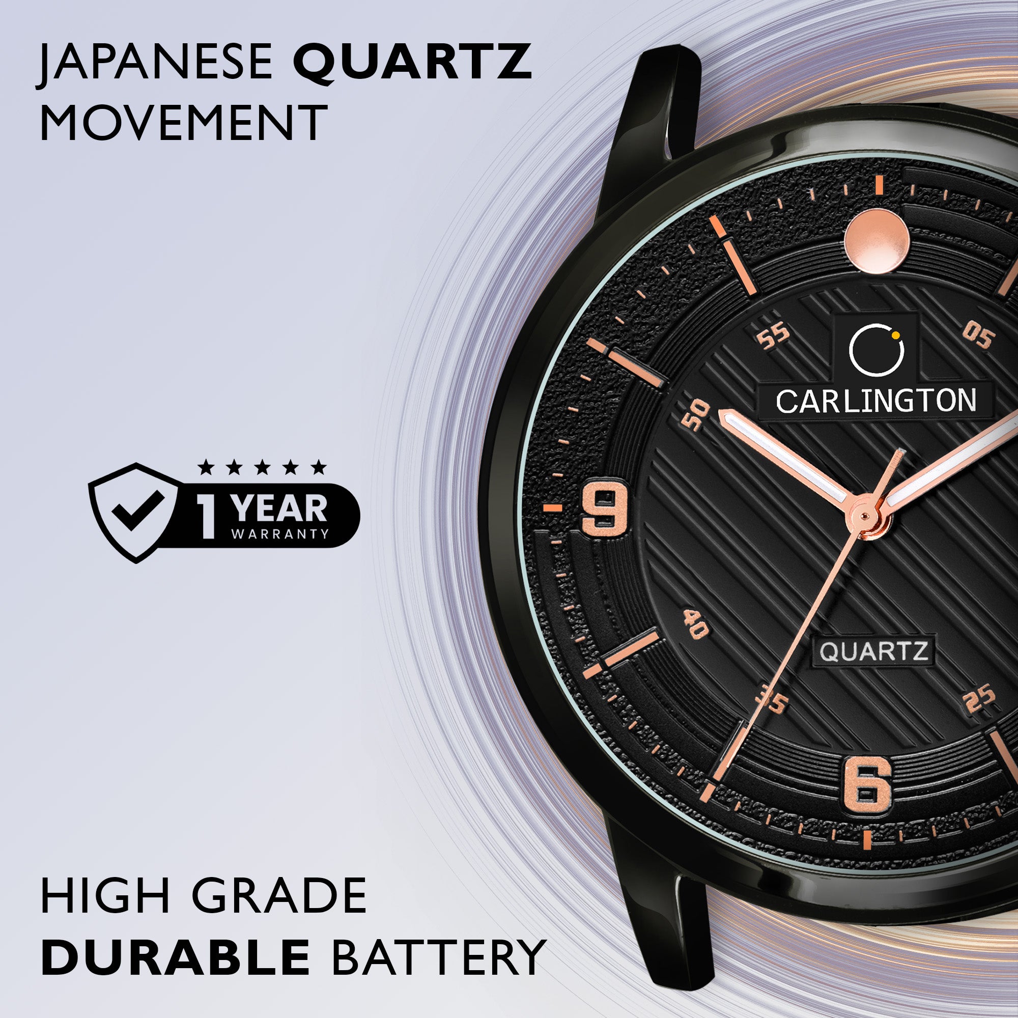 Carlington Elite Gents Water Resistant Genuine Leather Strap With Date Display