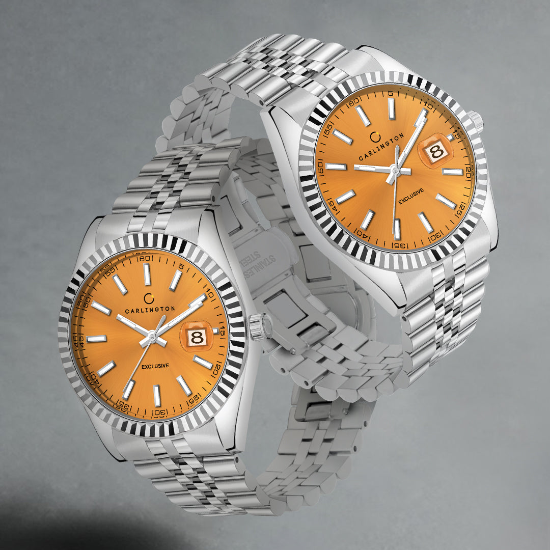 Carlington Analog Wrist Stainless Steel Watch For Men-Ct 8811 Yellow