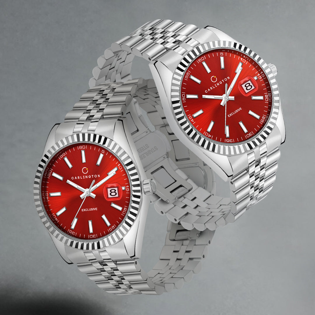 Carlington Analog Wrist Stainless Steel Watch For Men-Ct 8811 Red