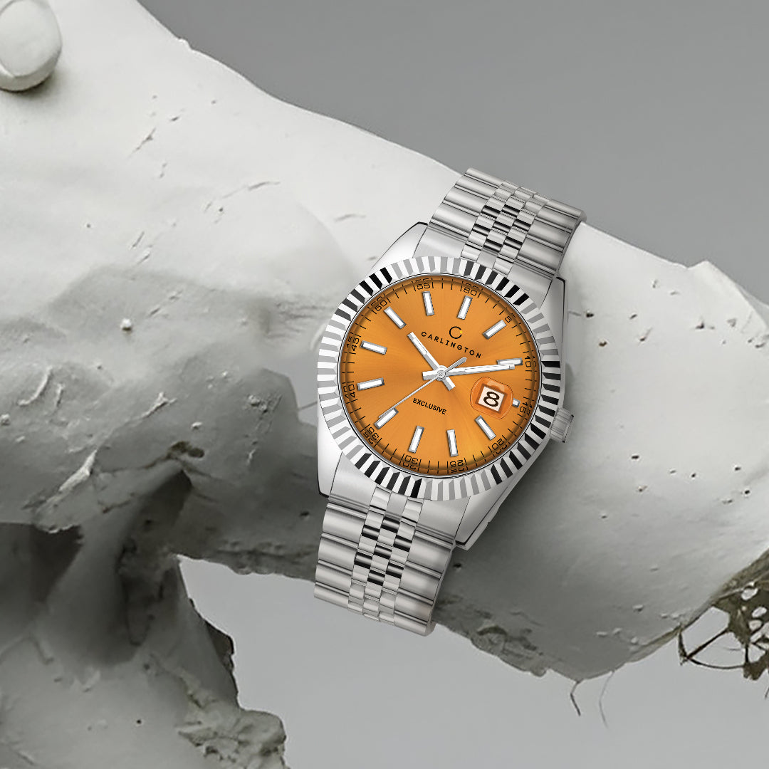 Carlington Analog Wrist Stainless Steel Watch For Men-Ct 8811 Yellow