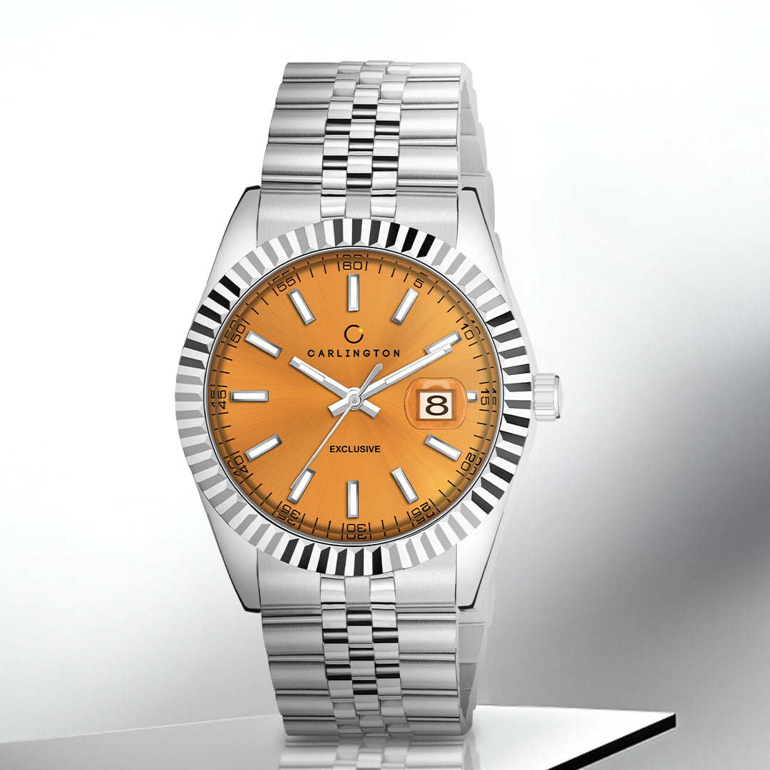 Carlington Analog Wrist Stainless Steel Watch For Men-Ct 8811 Yellow