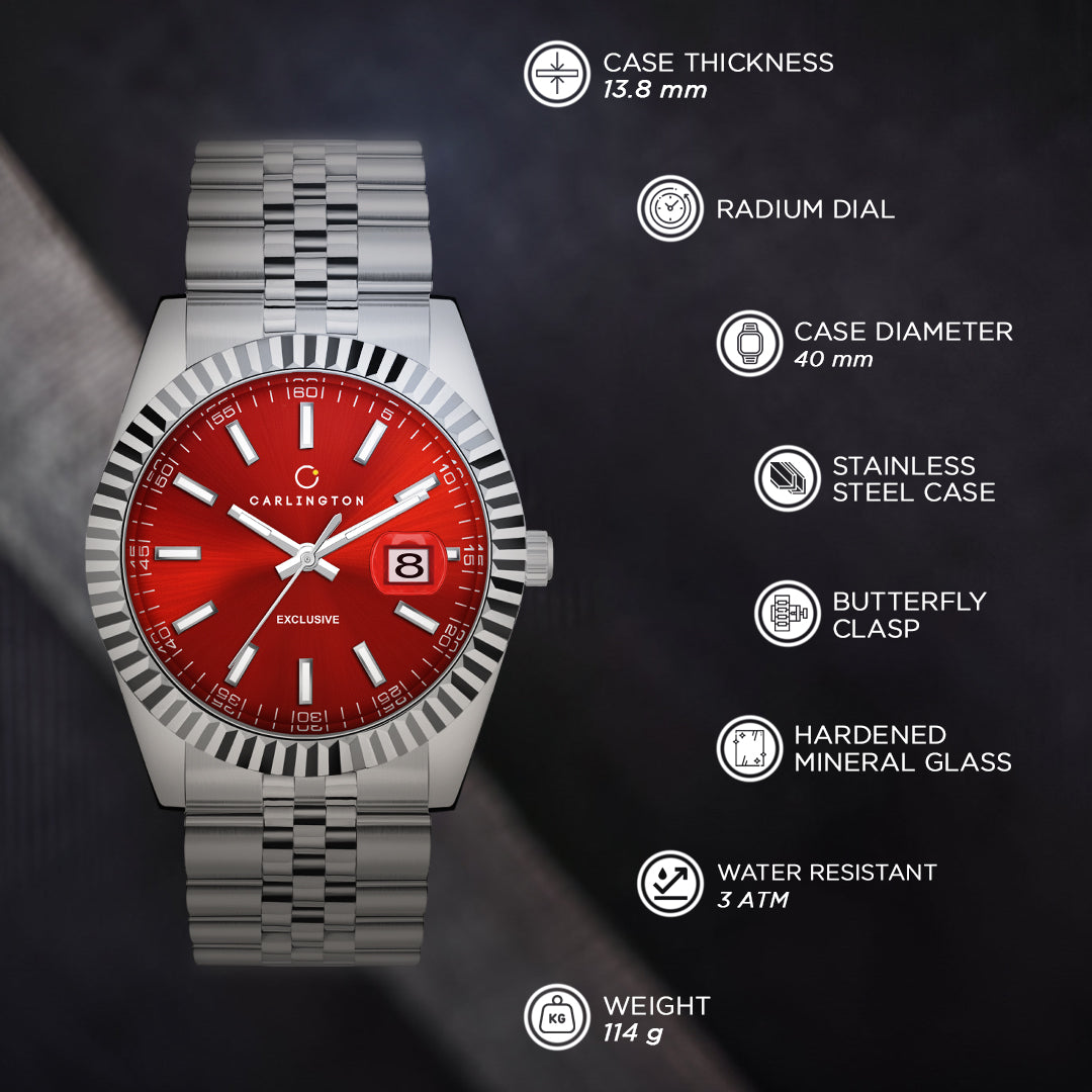 Carlington Analog Wrist Stainless Steel Watch For Men-Ct 8811 Red