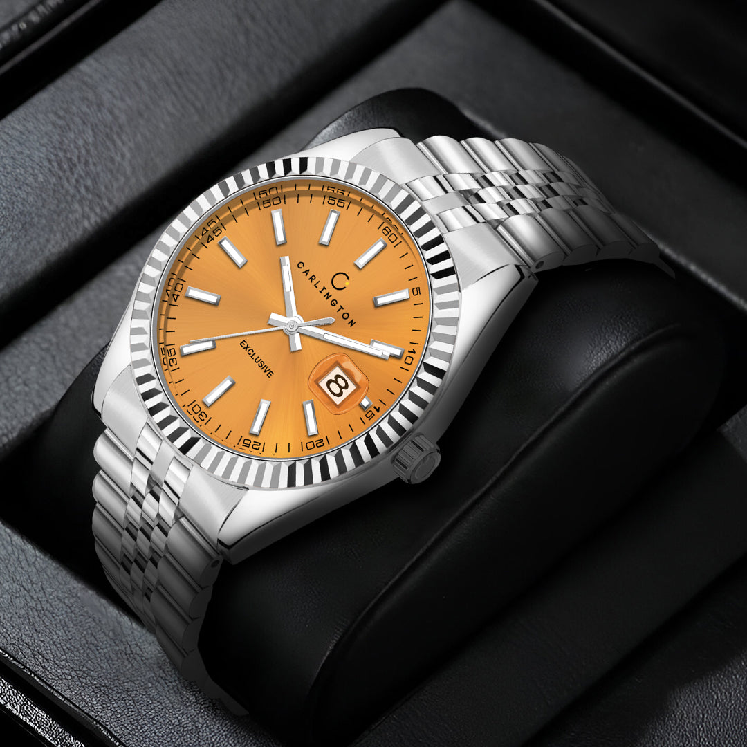 Carlington Analog Wrist Stainless Steel Watch For Men-Ct 8811 Yellow