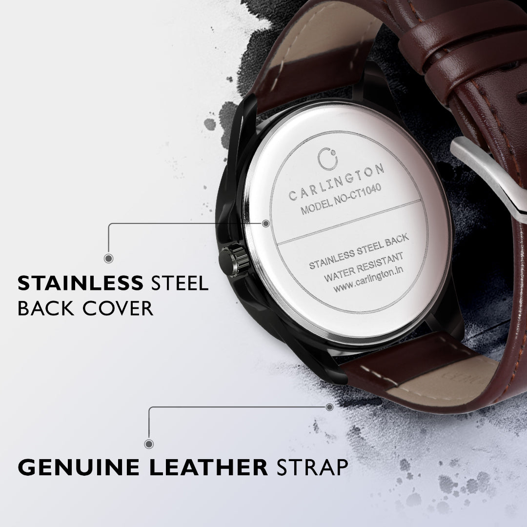 Carlington Elite Gents Water Resistant Genuine Leather Strap With Date Display