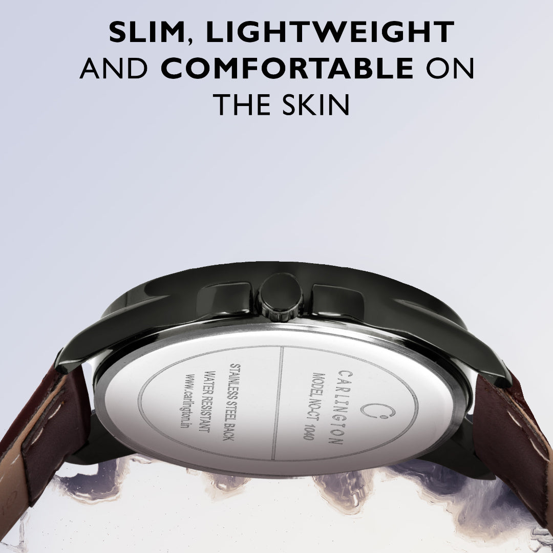 Carlington Elite Gents Water Resistant Genuine Leather Strap With Date Display