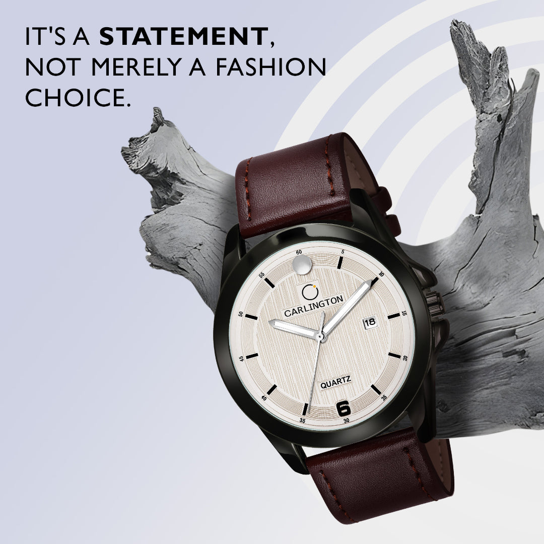 Carlington Elite Gents Water Resistant Genuine Leather Strap With Date Display