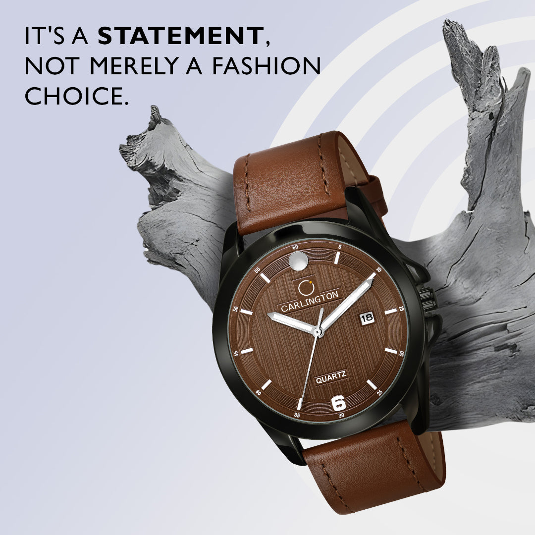 Carlington Elite Gents Water Resistant Genuine Leather Strap With Date Display