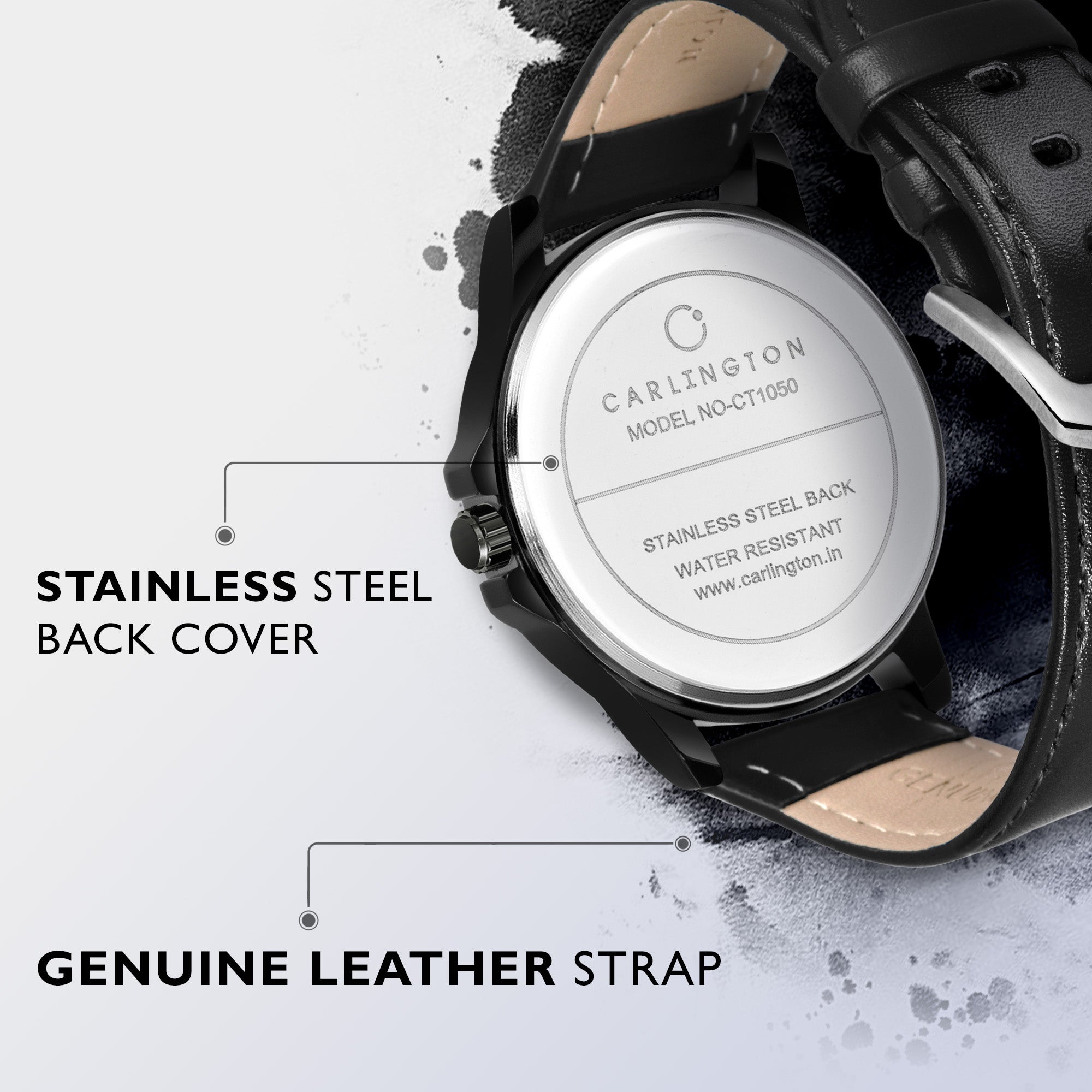 Carlington Elite Gents Water Resistant Genuine Leather Strap With Date Display