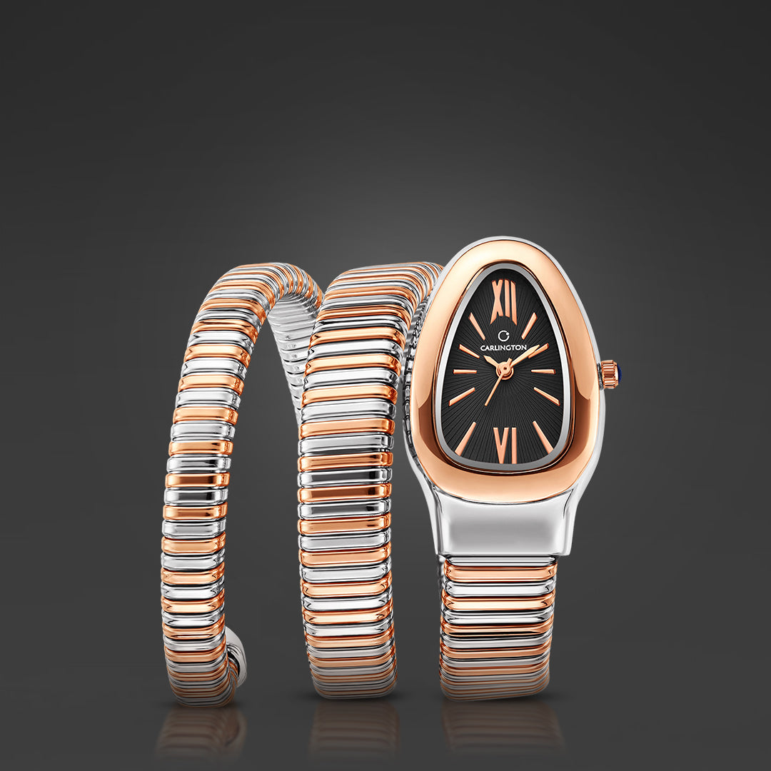 Carlington Elegant Snake Band Analog Women's Watch – Premium Stainless Steel Strap, Oval Designer Dial, Water-Resistant Ladies Watch for Party & Casual Wear Premium Gift Watch for Women