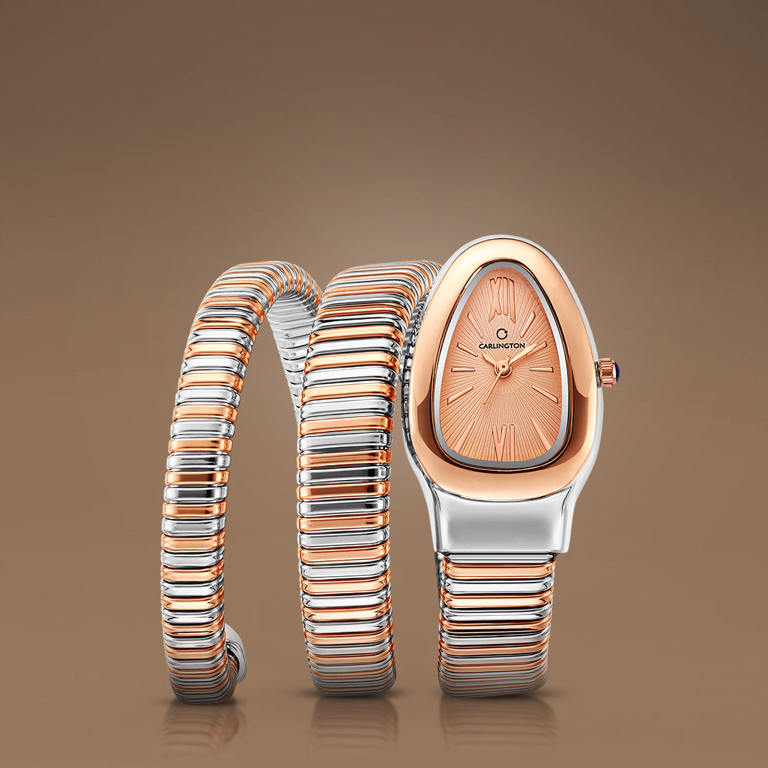 Carlington Scarlet Collection Women’s Analog Oval Dial Rose Gold Two Tone Stainless Steel Strap Watch – Wristwatch with Gift Box - CT 501 Two Tone Rose