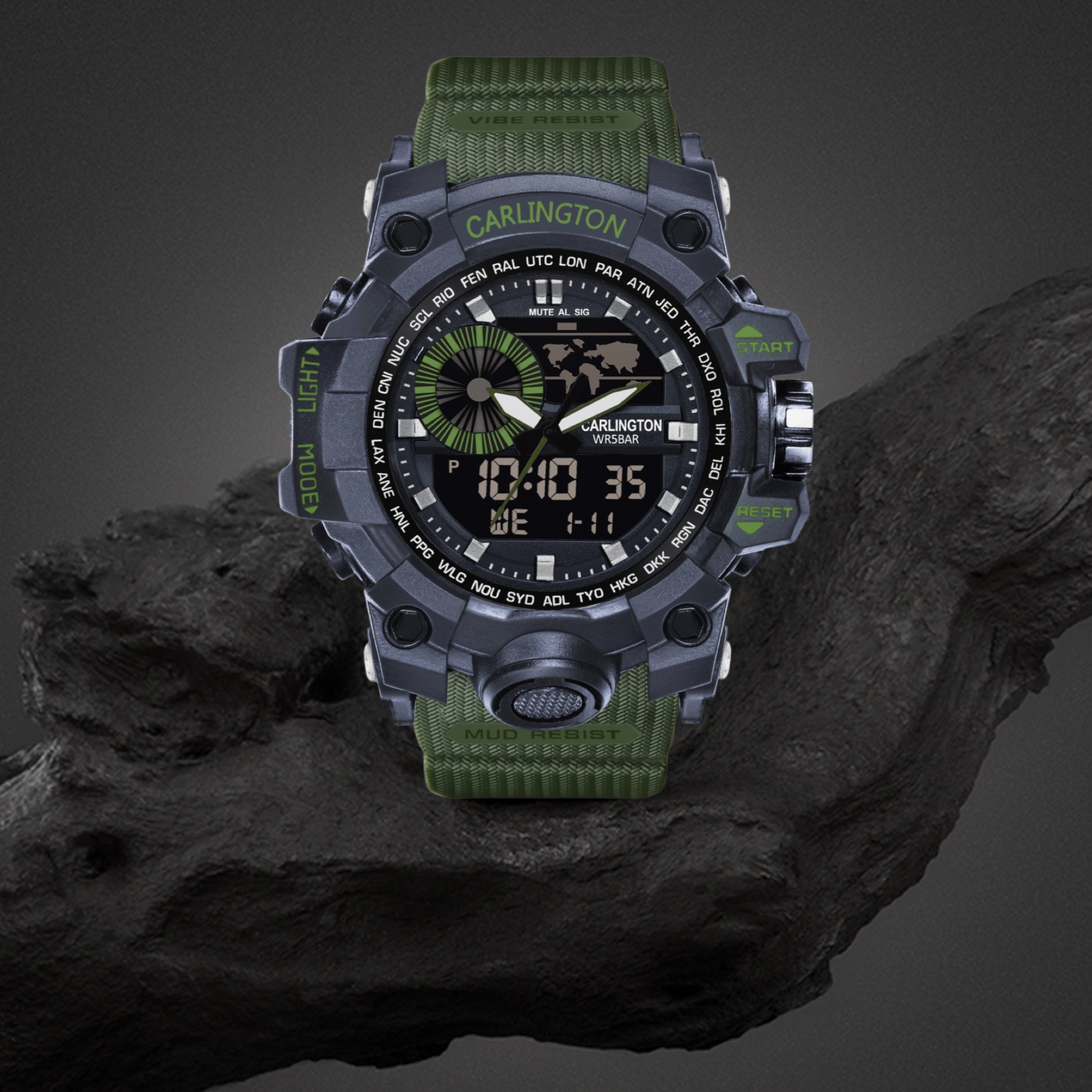 Carlington Analog-Digital Watch - 3388 Green