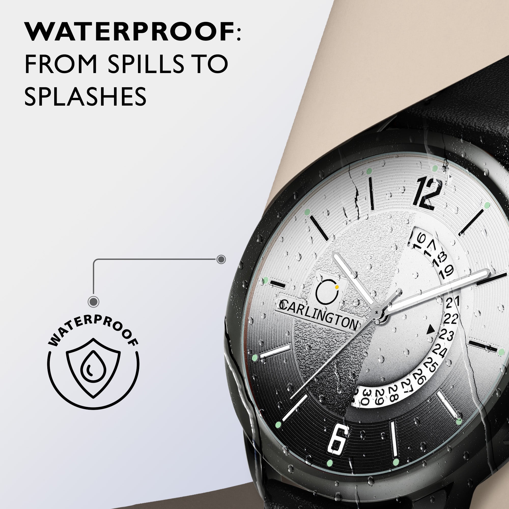 Carlington Elite Gents Water Resistant Genuine Leather Strap With Date Display