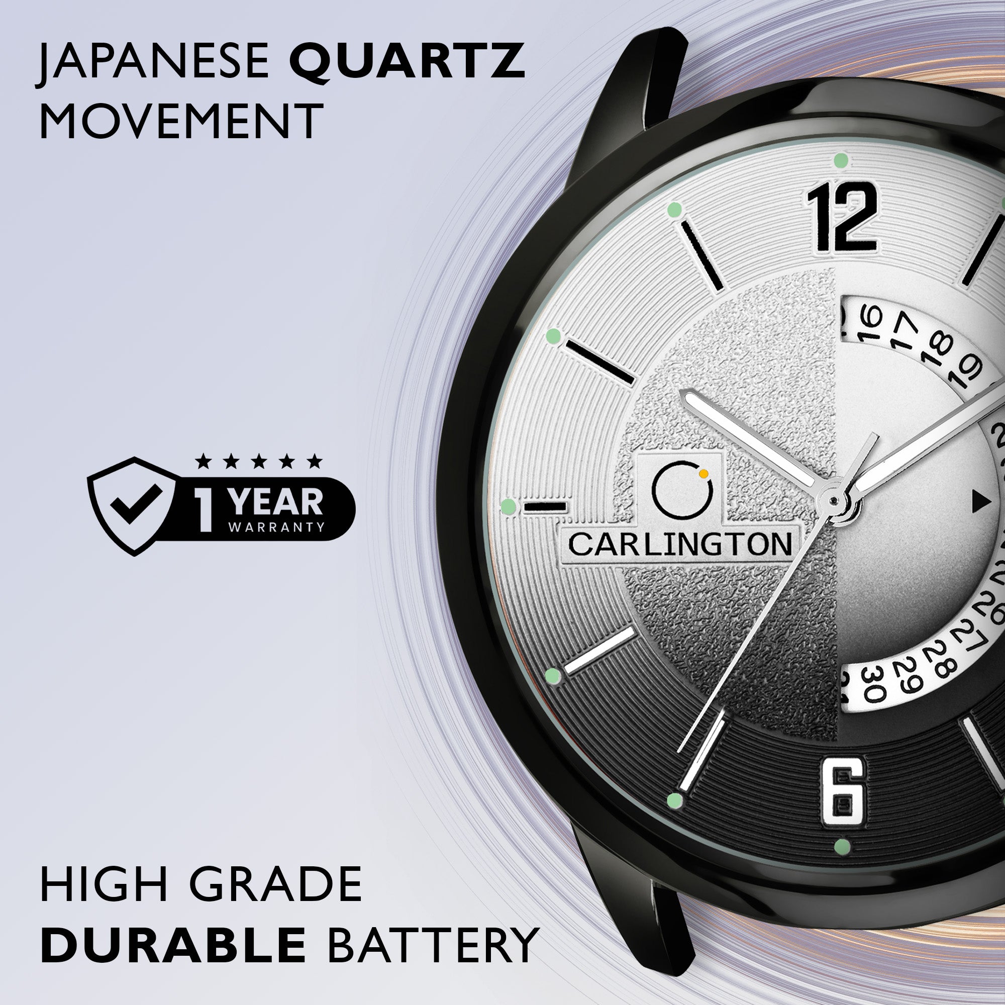 Carlington Elite Gents Water Resistant Genuine Leather Strap With Date Display