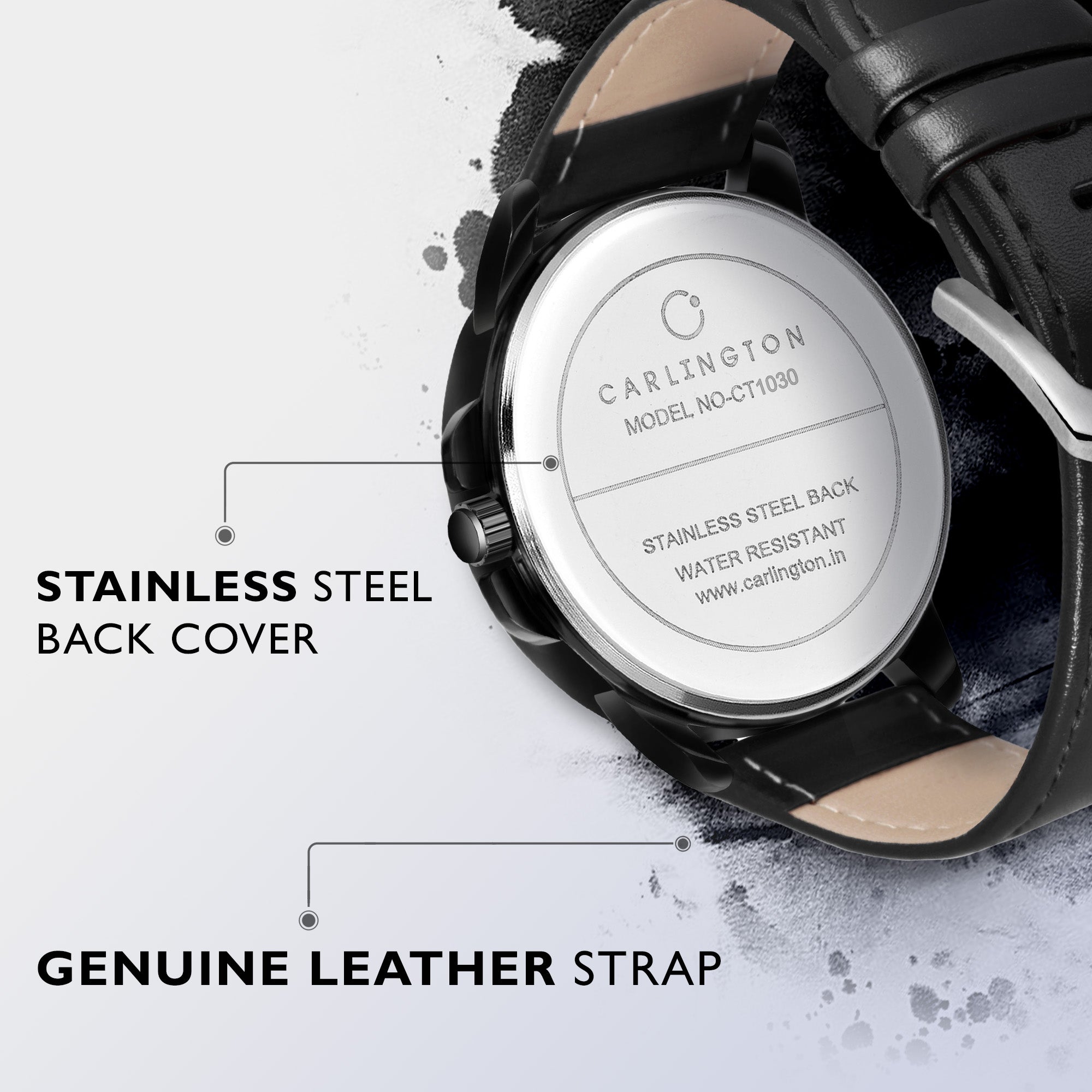 Carlington Elite Gents Water Resistant Genuine Leather Strap With Date Display