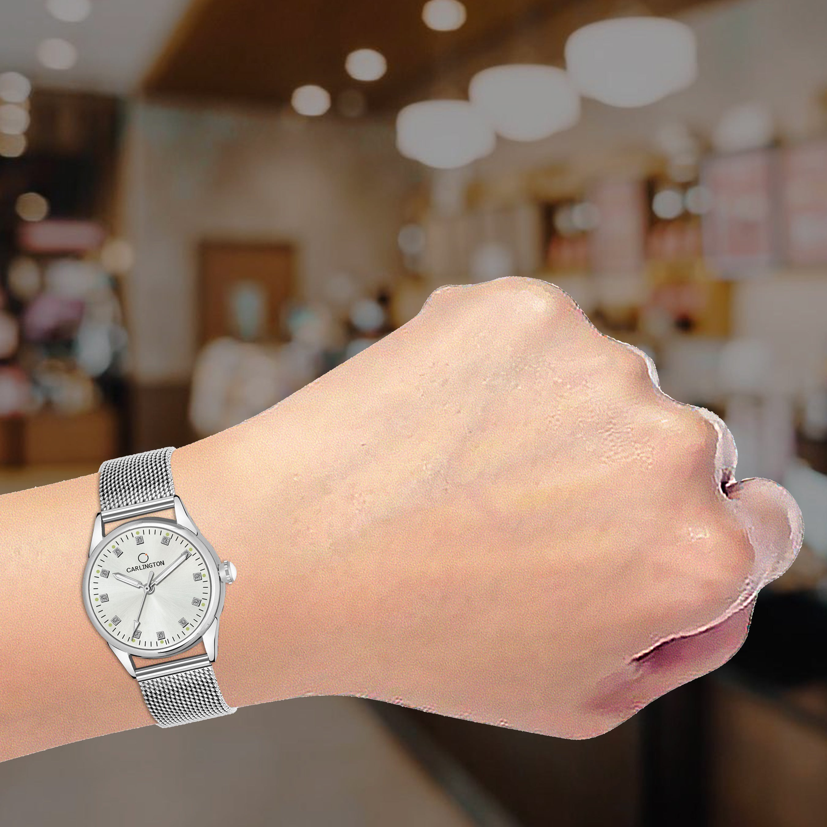 Carlington Elite Ladies Self Adjustable Mesh Strap Water Resistant Analog Watch - For Women CT2003 Silver