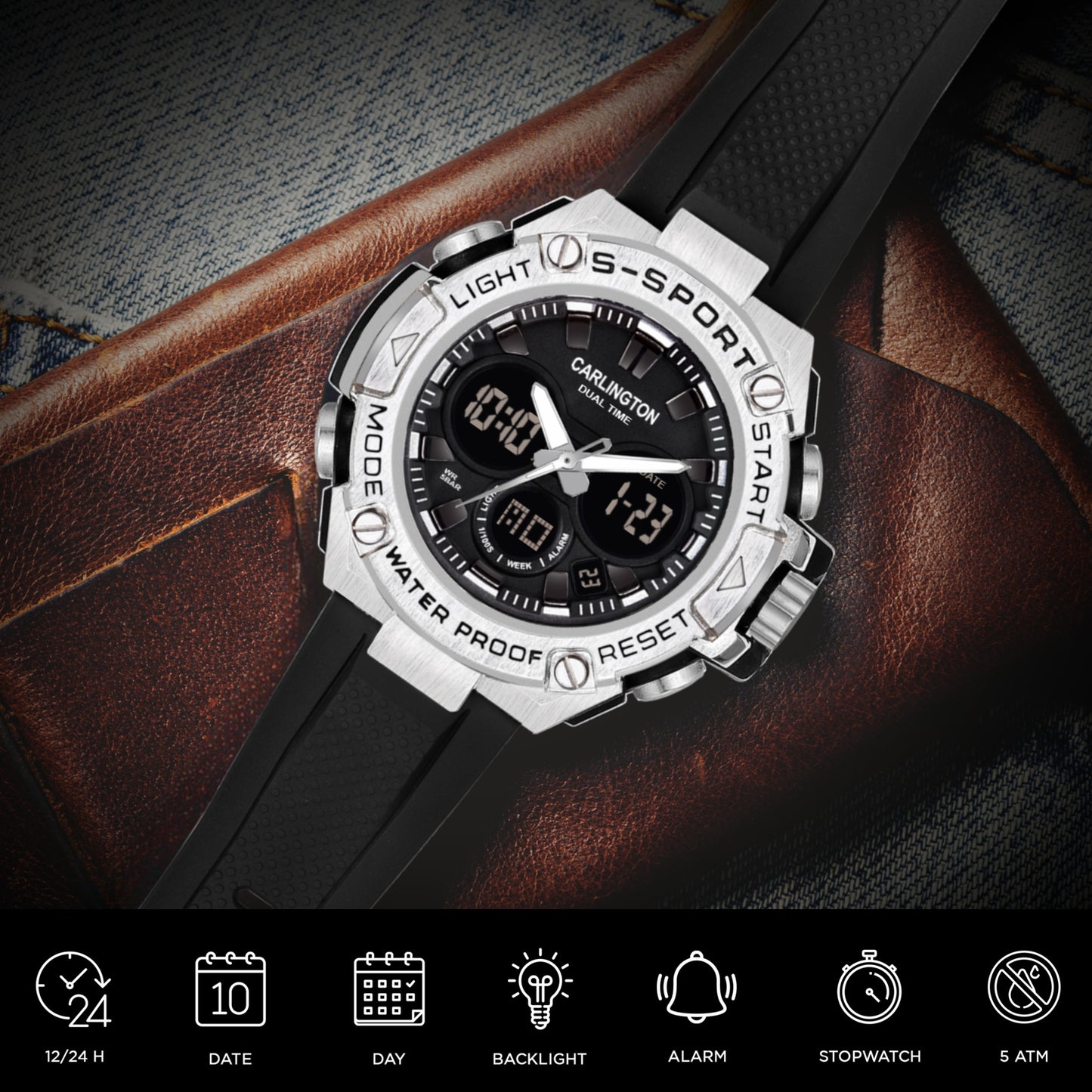 Carlington Analog-Digital Watch - 9107 Black