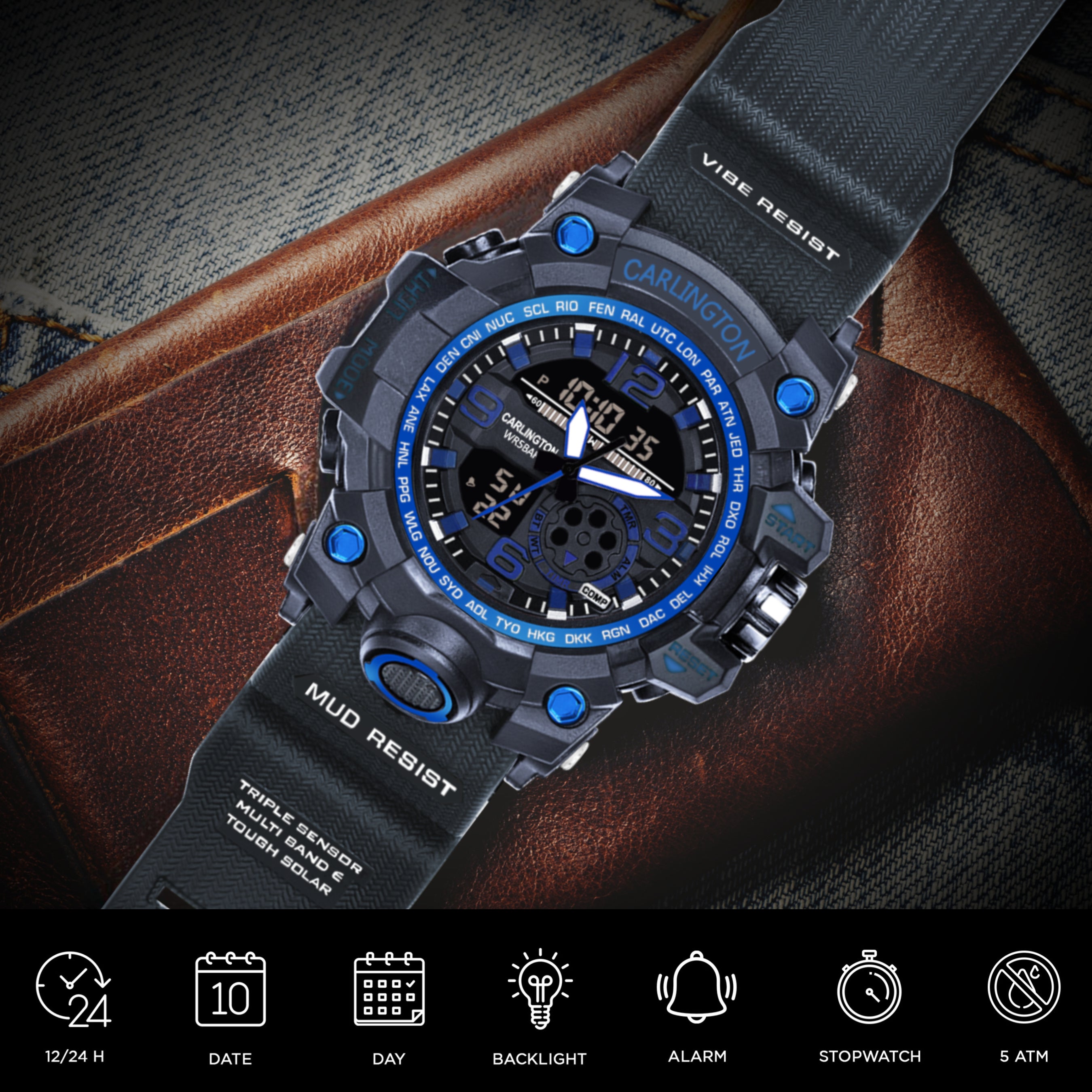 Carlington Analog Digital Sports Watch - 3355 Blue