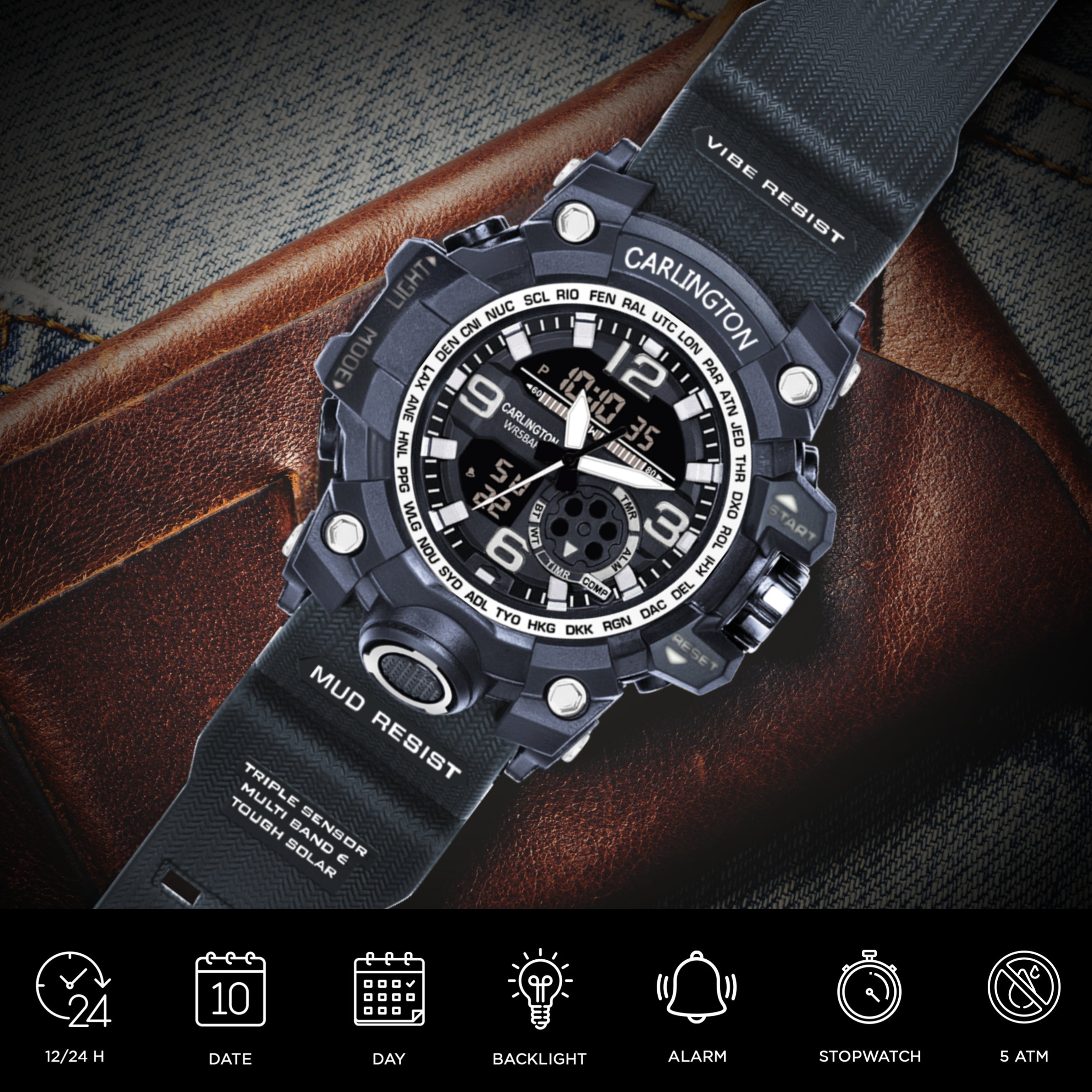 Carlington Analog Digital Sports Watch - 3355 Black