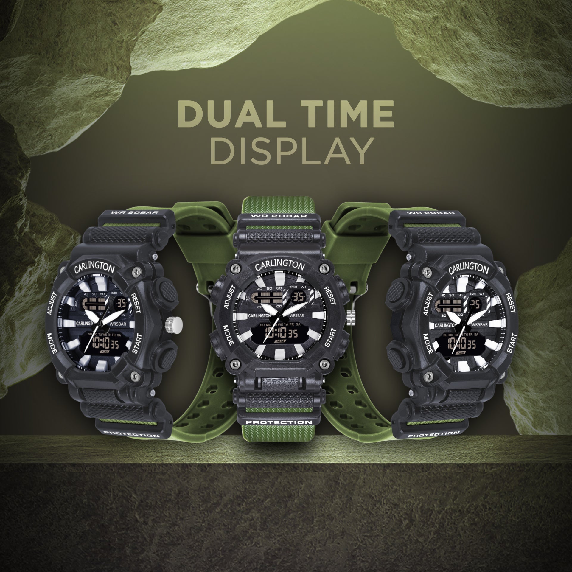Carlington Analog-Digital Watch - 3311 Green