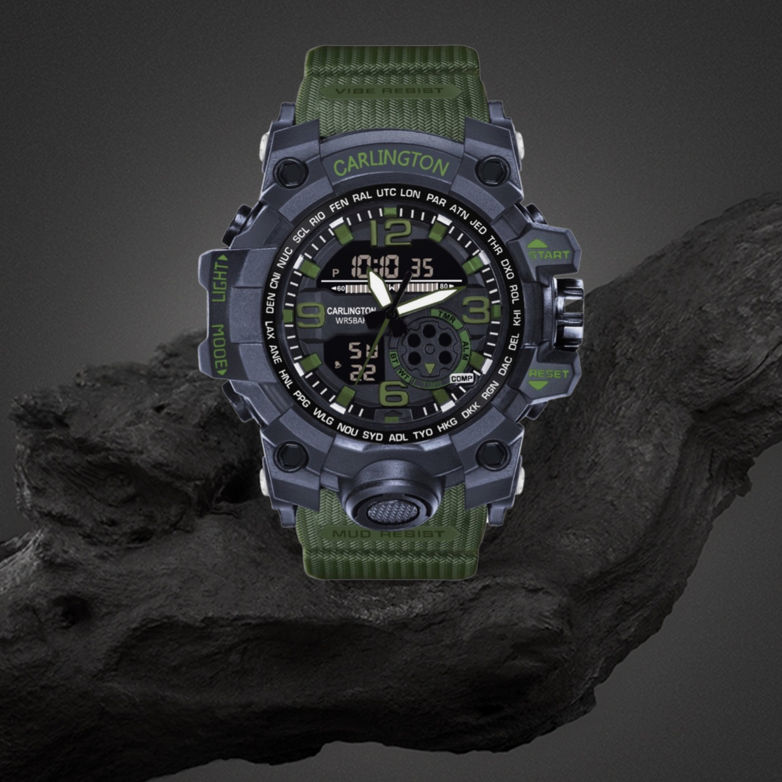 Carlington Analog Digital Sports Watch - 3355 Green