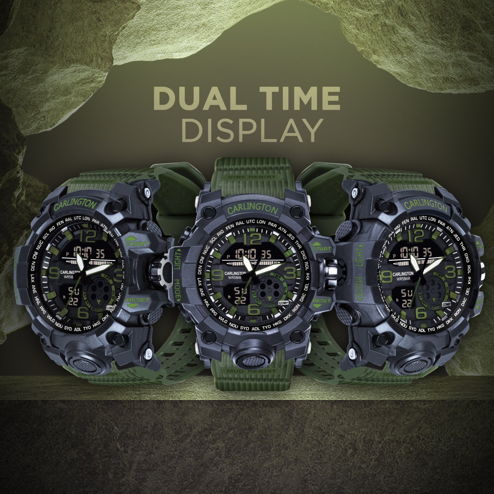 Carlington Analog Digital Sports Watch - 3355 Green