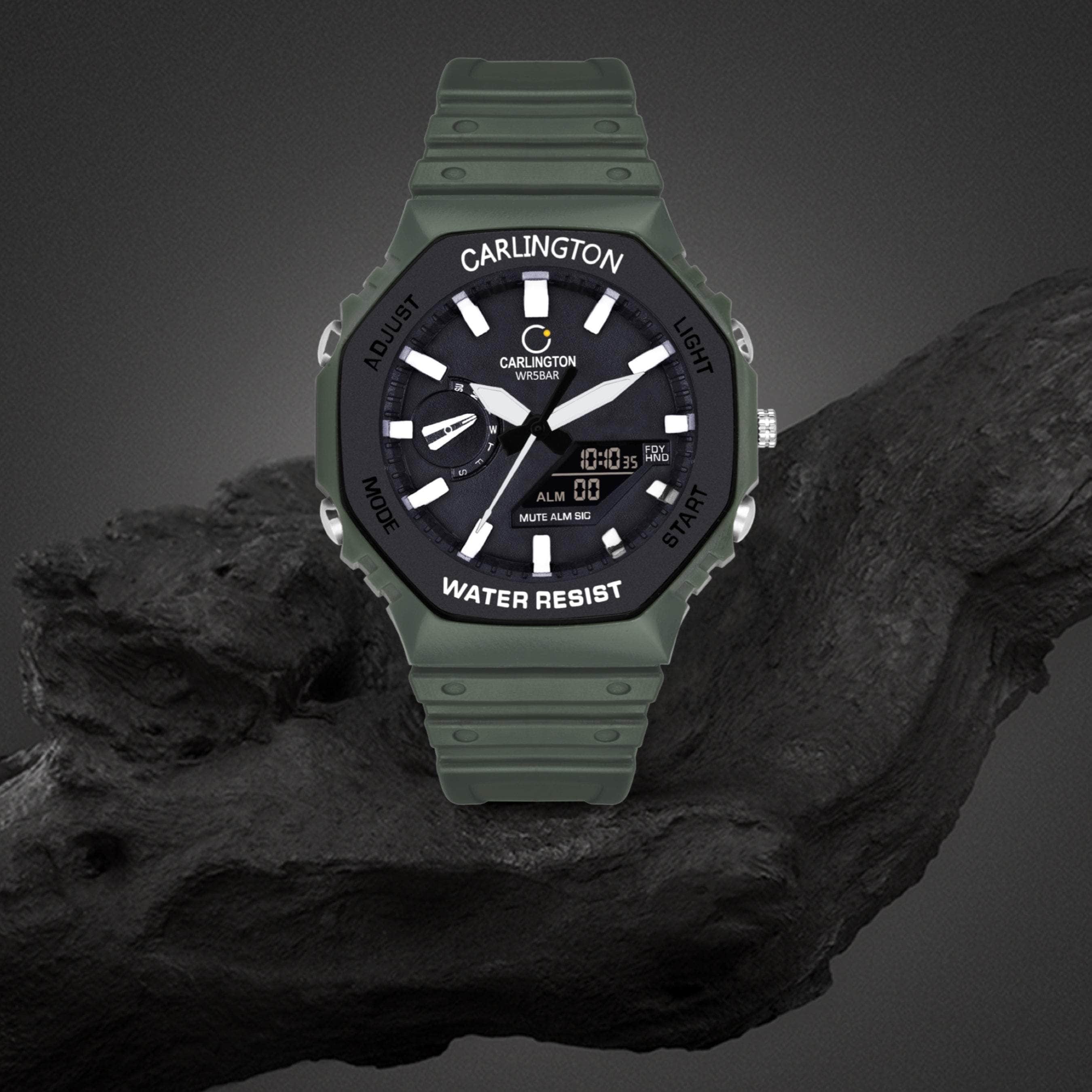 Carlington Analog-Digital Watch - 3322 Green
