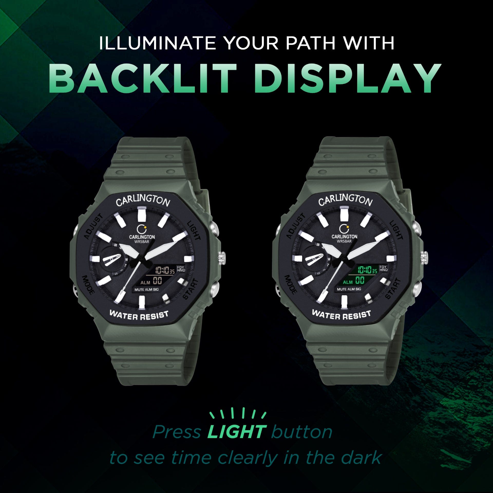 Carlington Analog-Digital Watch - 3322 Green