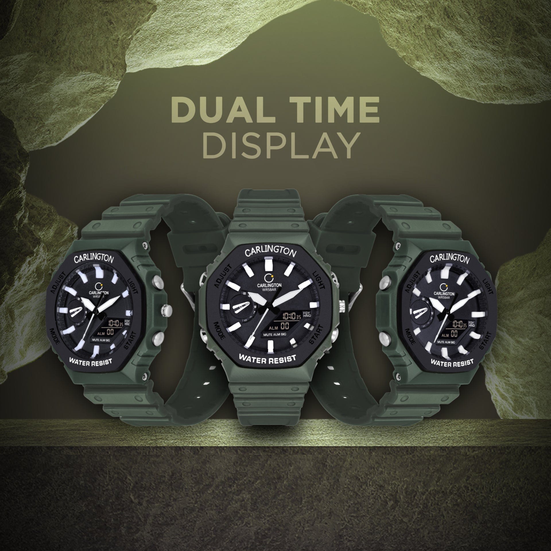 Carlington Analog-Digital Watch - 3322 Green