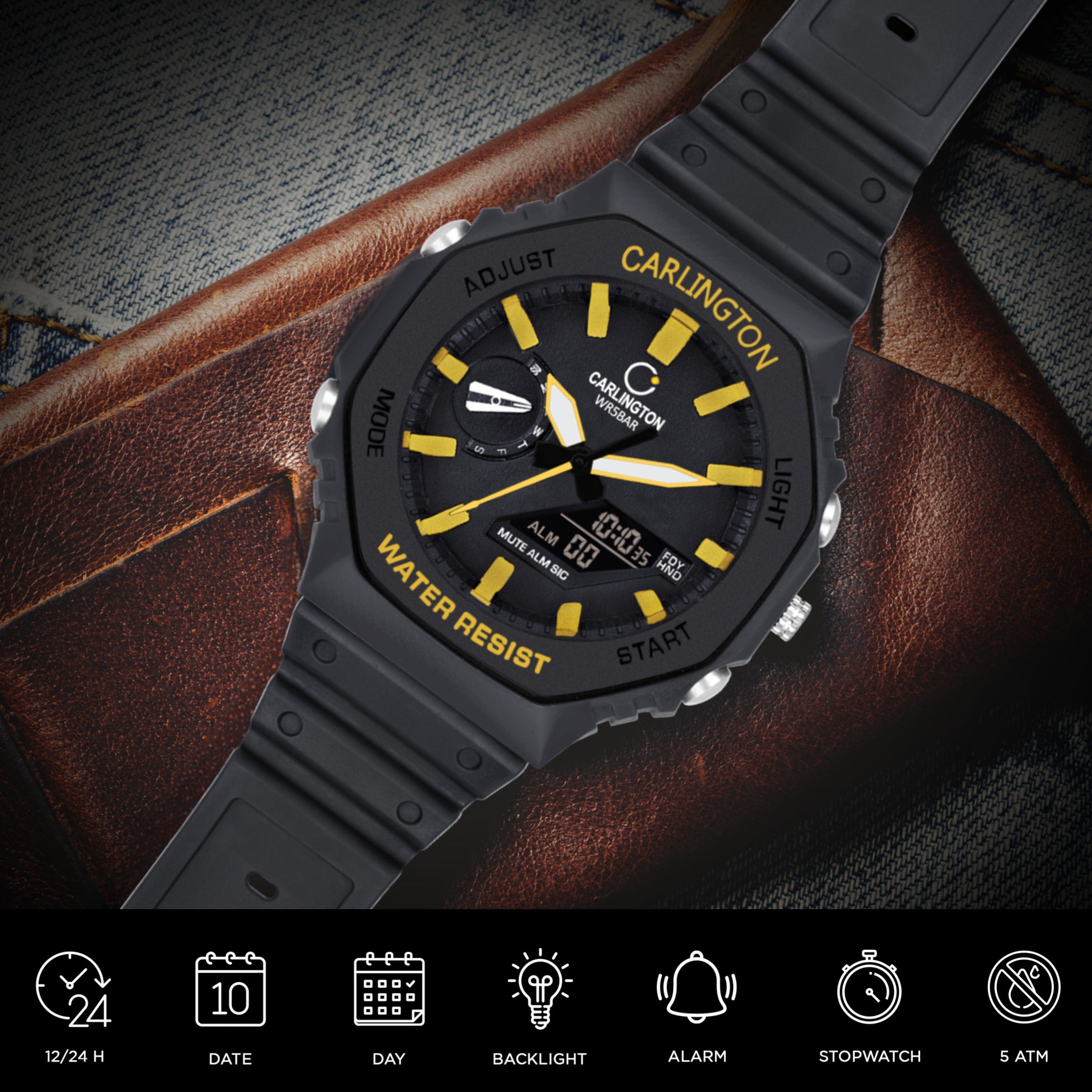 Carlington Analog-Digital Watch - 3322 Black