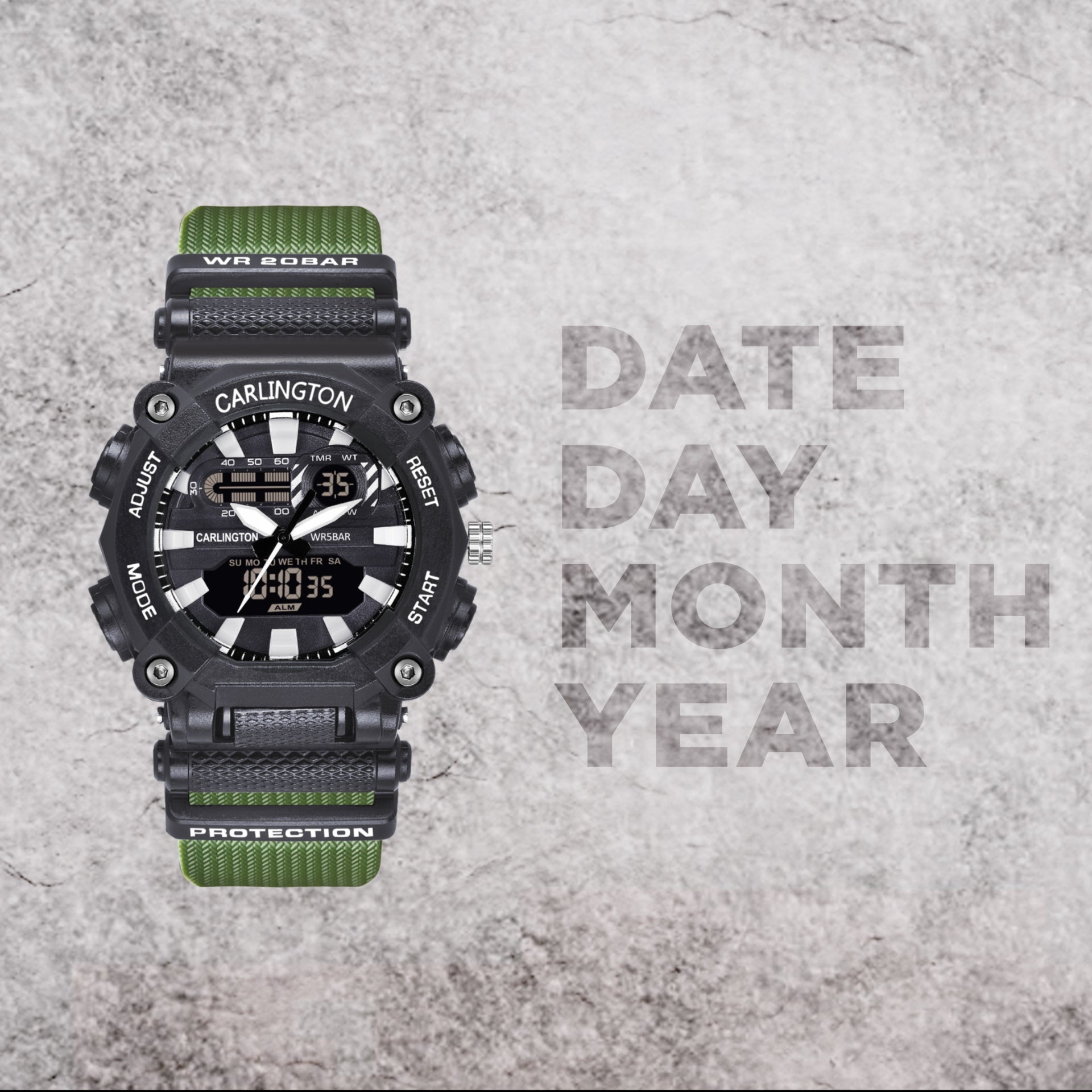 Carlington Analog-Digital Watch - 3311 Green