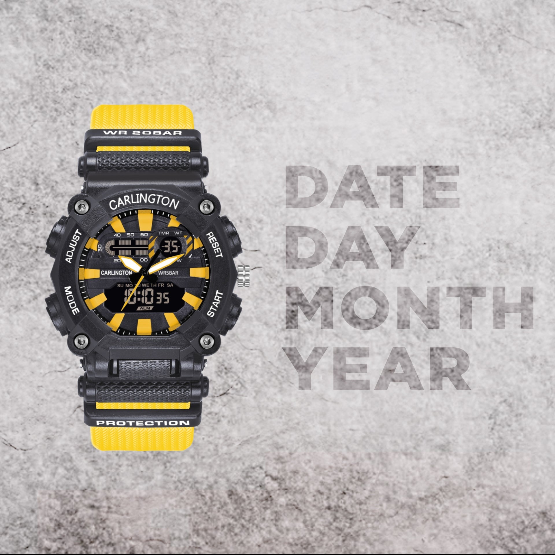 Carlington Analog-Digital Watch - 3311 Yellow