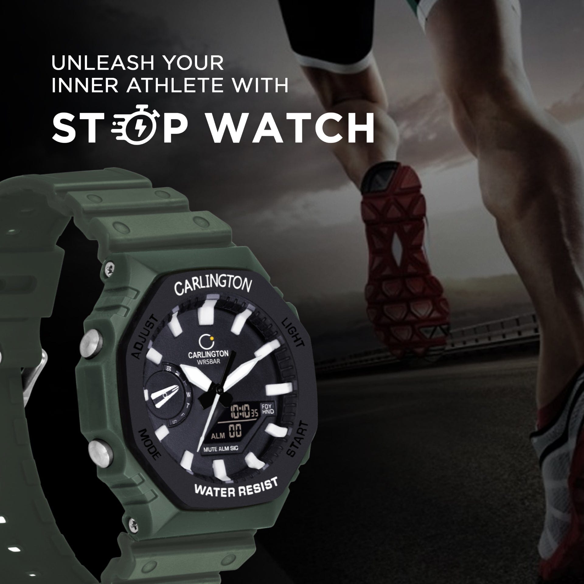 Carlington Analog-Digital Watch - 3322 Green