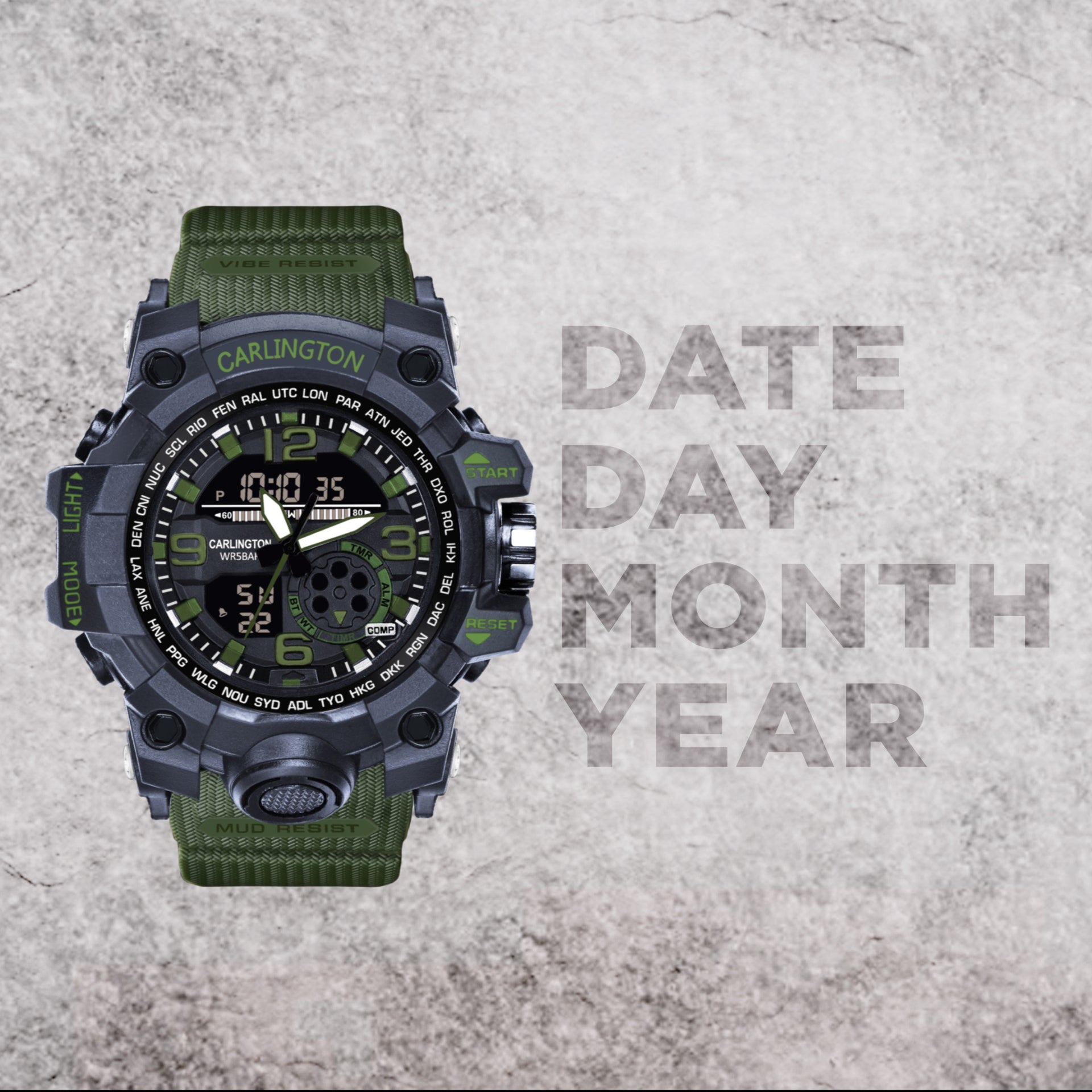 Carlington Analog Digital Sports Watch - 3355 Green