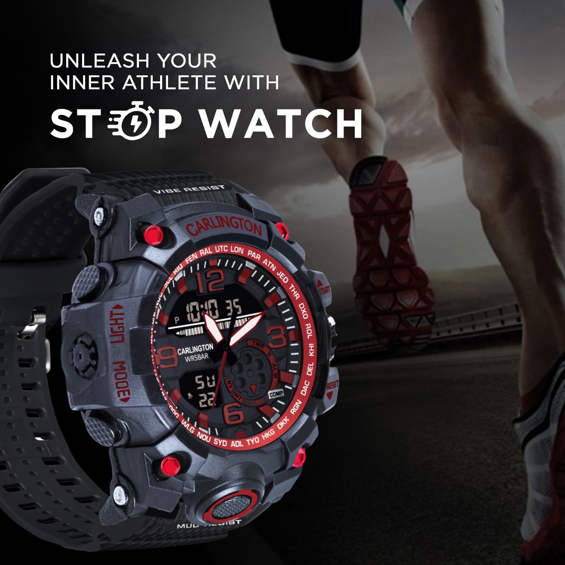Carlington Analog Digital Sports Watch - 3355 Red