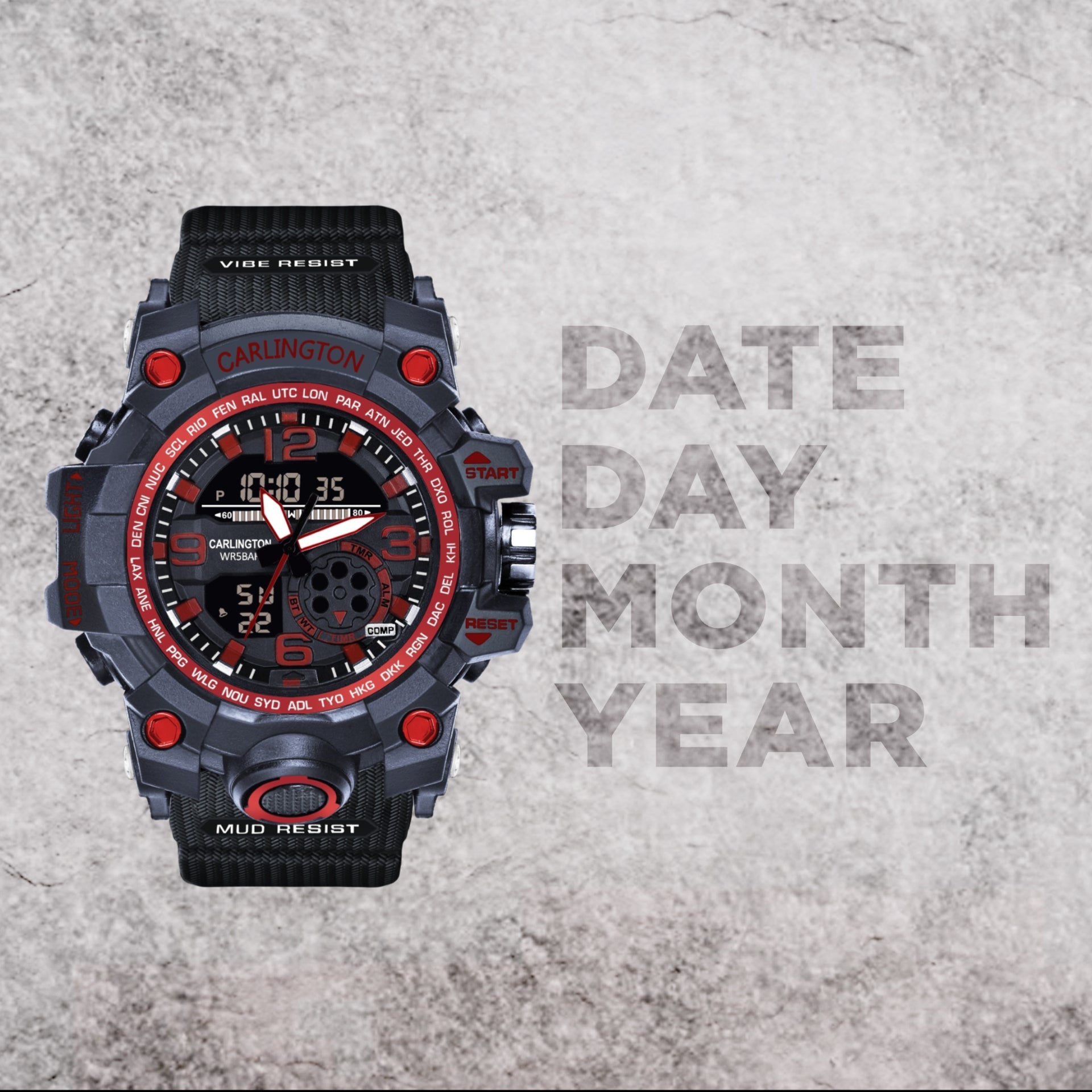 Carlington Analog Digital Sports Watch - 3355 Red